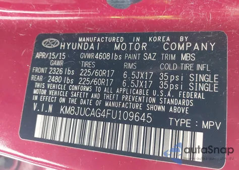 2015 Hyundai Tucson Se z USA, uszkodzony, nr VIN KM8JUCAG4FU109645